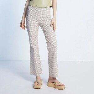 WeWoreWhat Beige and Blue Checkered Pants Slight Flare Leg Sz 00 NWT Preppy